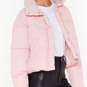Nasty Gal Cropped Pink Puffer Jacket